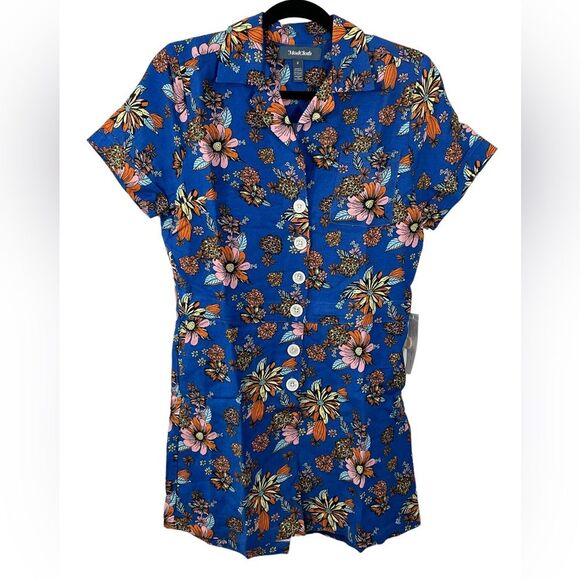 NWT‎ ModCloth Summer Camp Solstice Sapphire Blue Floral Print Romper Size 2 - Picture 3 of 9